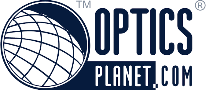 OpticsPlanet logo with a circular globe on the left and the bold navy text OPTICS PLANET.COM on the right.